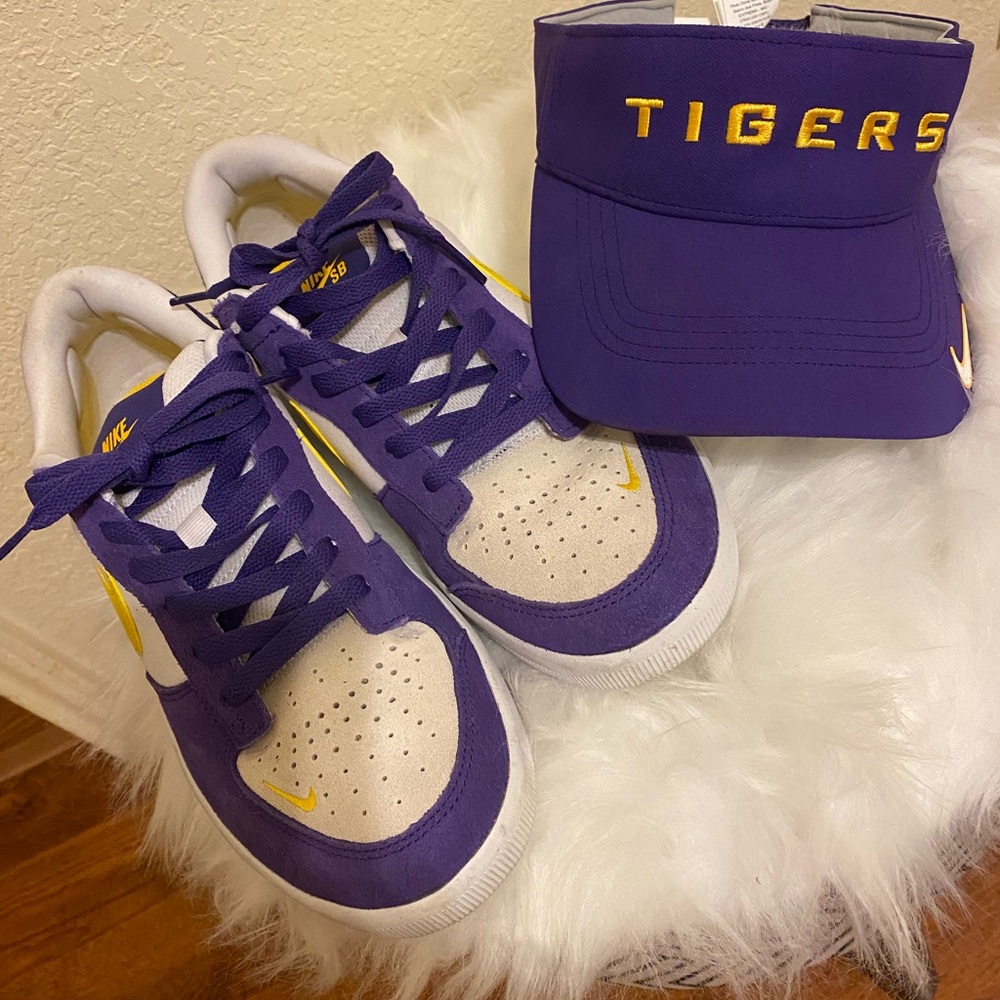 LSU Nike Visor and Nike SB White and Purple Sneakers